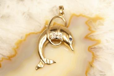 Delphin Anhänger Diamanten, Saphir Gold 585 