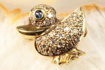 Brosche Ente 42 Diamanten Gold 750 