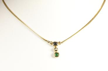 Collier Smaragd Saphir Brillant Gold 585 